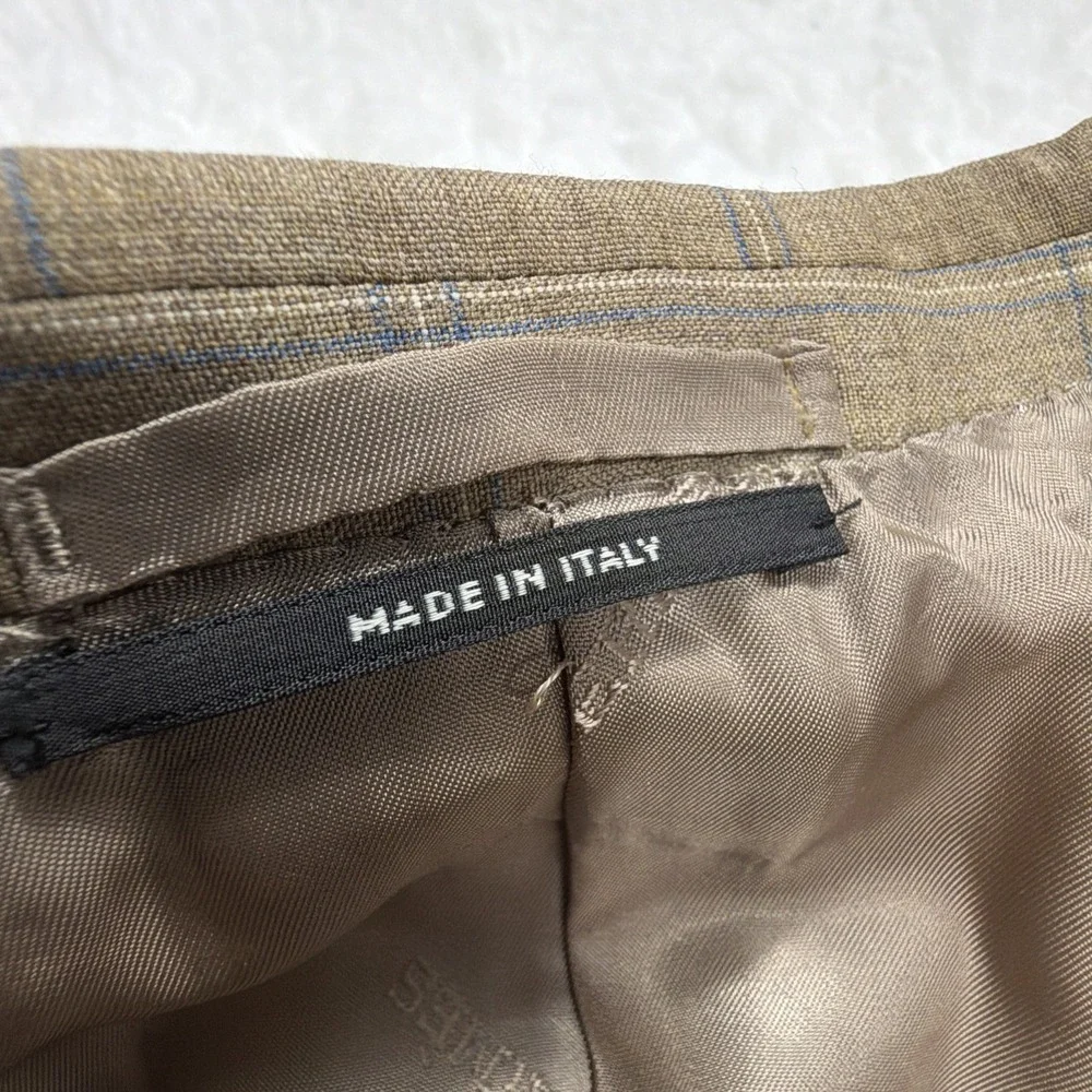 HERMES Mens Sport Coat Blazer Beige Tan Windowpane Checked 42R Wedding Flaws**